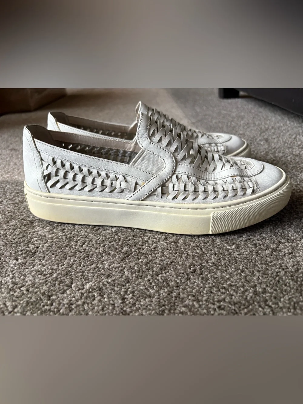 Tory Burch Huarache Ivory Cream White Woven Slip-on Sneakers - 7